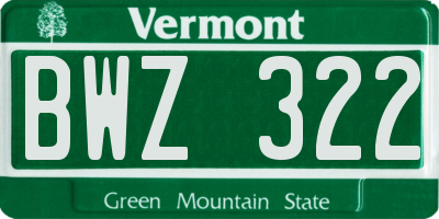 VT license plate BWZ322
