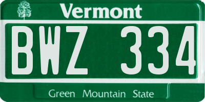 VT license plate BWZ334