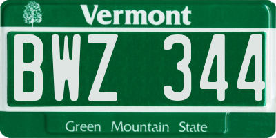 VT license plate BWZ344