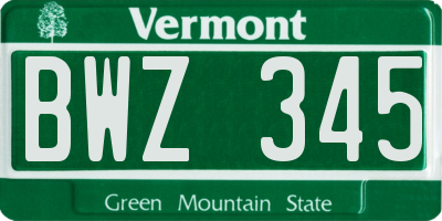 VT license plate BWZ345