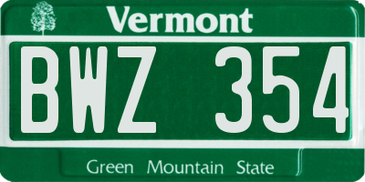 VT license plate BWZ354