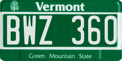 VT license plate BWZ360