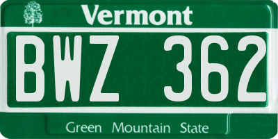 VT license plate BWZ362