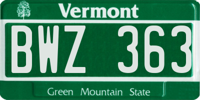 VT license plate BWZ363