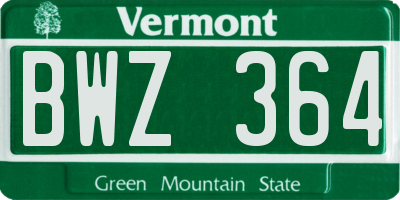 VT license plate BWZ364