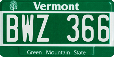 VT license plate BWZ366