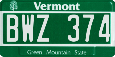 VT license plate BWZ374
