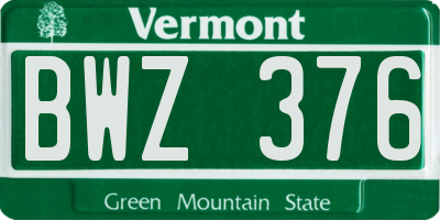 VT license plate BWZ376