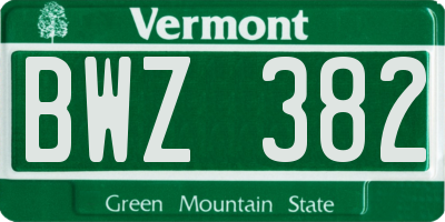 VT license plate BWZ382