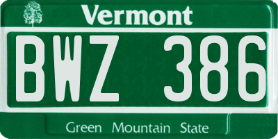 VT license plate BWZ386