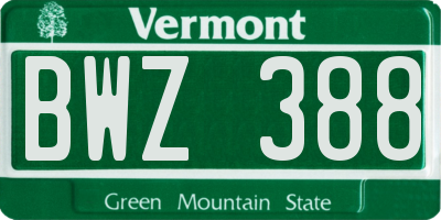 VT license plate BWZ388