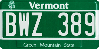 VT license plate BWZ389