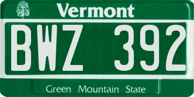 VT license plate BWZ392