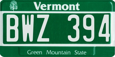 VT license plate BWZ394