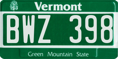 VT license plate BWZ398
