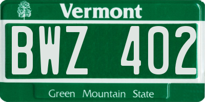 VT license plate BWZ402