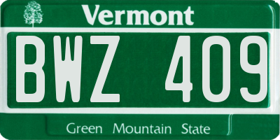 VT license plate BWZ409