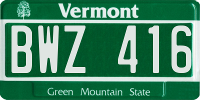 VT license plate BWZ416