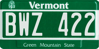 VT license plate BWZ422