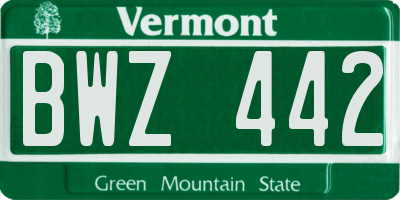 VT license plate BWZ442