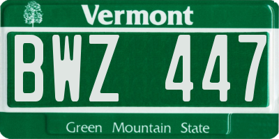 VT license plate BWZ447