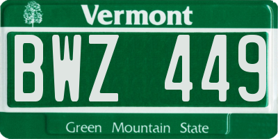 VT license plate BWZ449