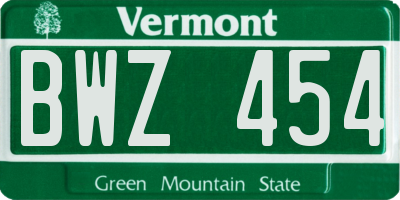 VT license plate BWZ454