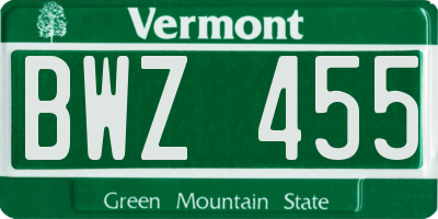 VT license plate BWZ455