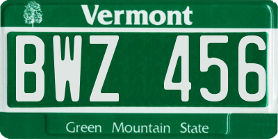 VT license plate BWZ456
