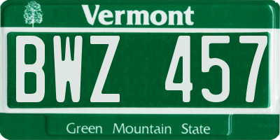 VT license plate BWZ457
