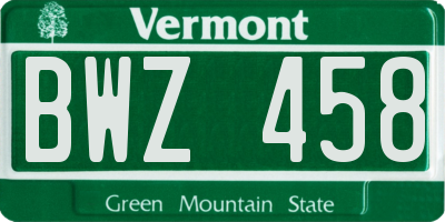 VT license plate BWZ458