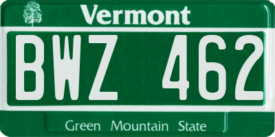 VT license plate BWZ462