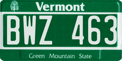 VT license plate BWZ463