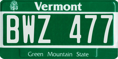 VT license plate BWZ477