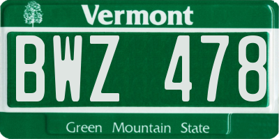 VT license plate BWZ478