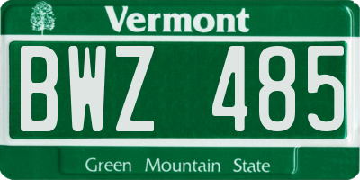 VT license plate BWZ485