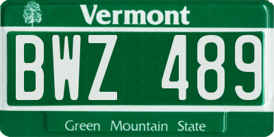 VT license plate BWZ489