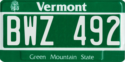 VT license plate BWZ492