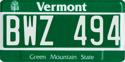 VT license plate BWZ494