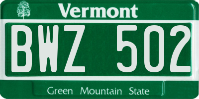 VT license plate BWZ502