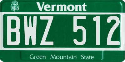 VT license plate BWZ512