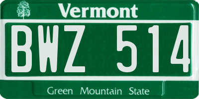 VT license plate BWZ514