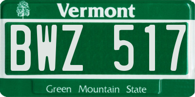 VT license plate BWZ517