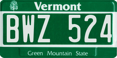 VT license plate BWZ524
