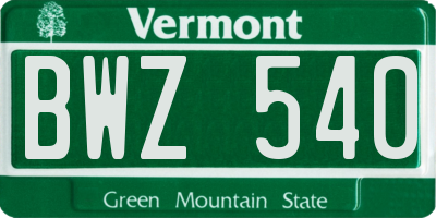 VT license plate BWZ540