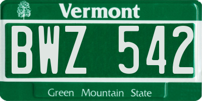 VT license plate BWZ542