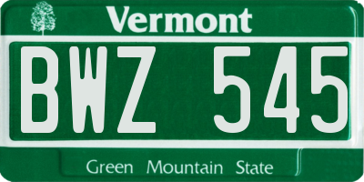 VT license plate BWZ545