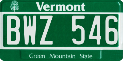 VT license plate BWZ546