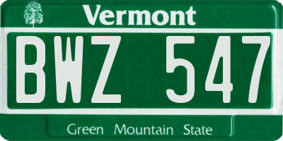 VT license plate BWZ547