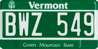 VT license plate BWZ549